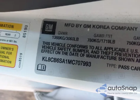 2021 Chevrolet Spark Fwd Ls Automatic z USA, uszkodzony, nr VIN KL8CB6SA1MC707993